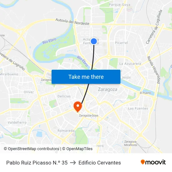 Pablo Ruiz Picasso N.º 35 to Edificio Cervantes map