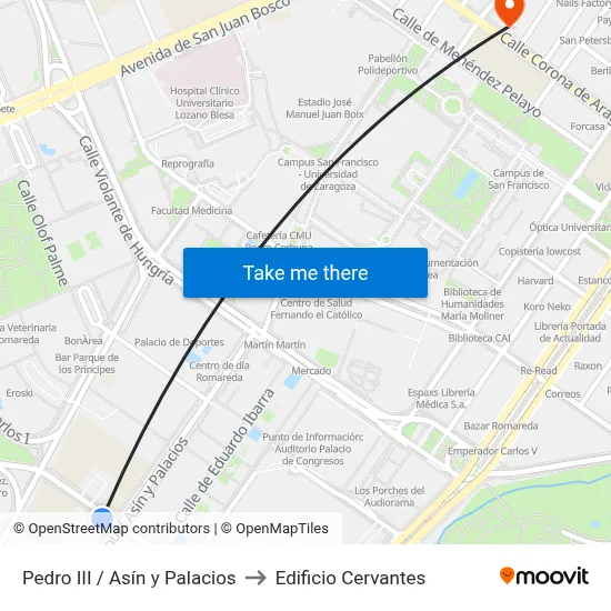 Pedro III / Asín y Palacios to Edificio Cervantes map