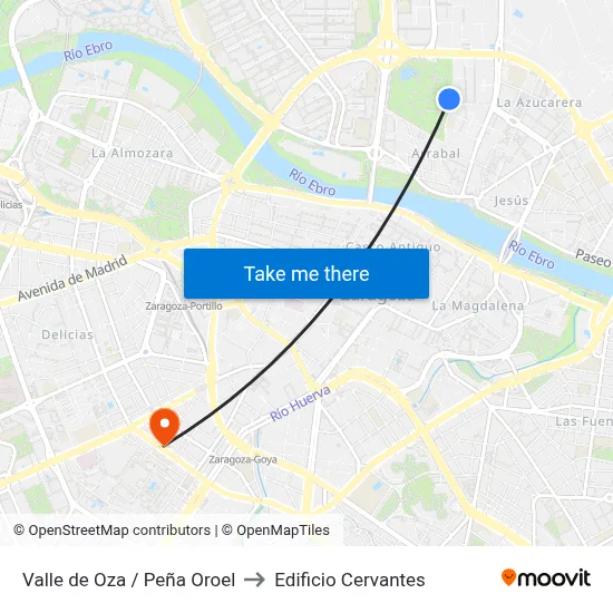 Valle de Oza / Peña Oroel to Edificio Cervantes map