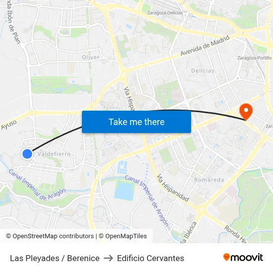 Las Pleyades / Berenice to Edificio Cervantes map