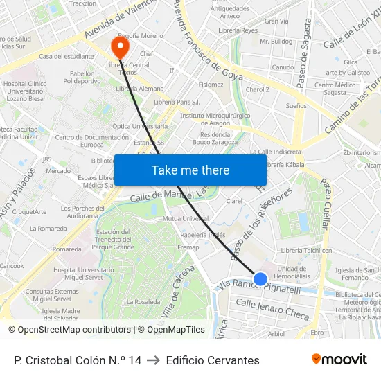 P. Cristobal Colón N.º 14 to Edificio Cervantes map