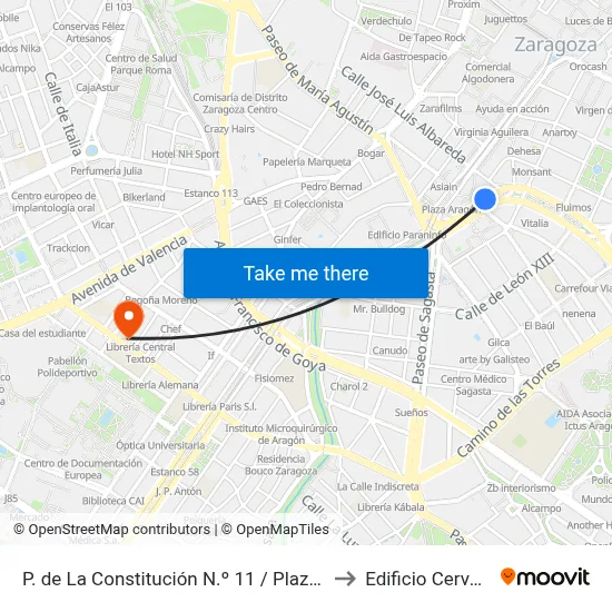 P. de La Constitución N.º 11 / Plaza Aragón to Edificio Cervantes map