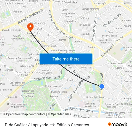 P. de Cuéllar / Lapuyade to Edificio Cervantes map