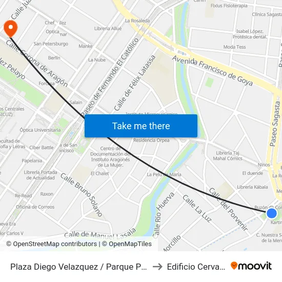 Plaza Diego Velazquez / Parque Pignatelli to Edificio Cervantes map