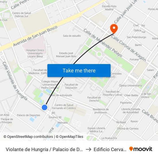 Violante de Hungría / Palacio de Deportes to Edificio Cervantes map