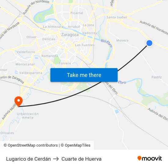 Lugarico de Cerdán to Cuarte de Huerva map
