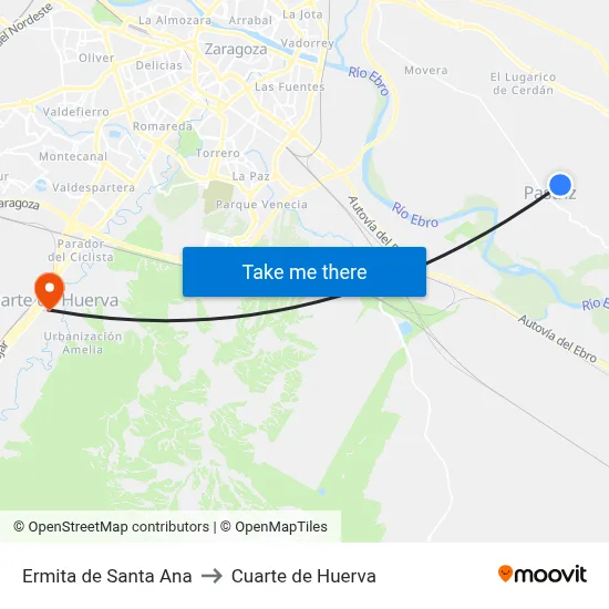 Ermita de Santa Ana to Cuarte de Huerva map