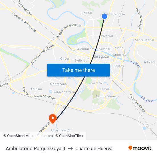 Ambulatorio Parque Goya II to Cuarte de Huerva map