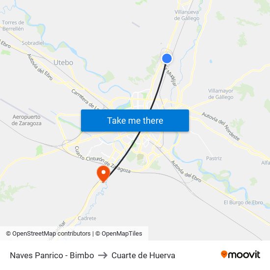 Naves Panrico - Bimbo to Cuarte de Huerva map