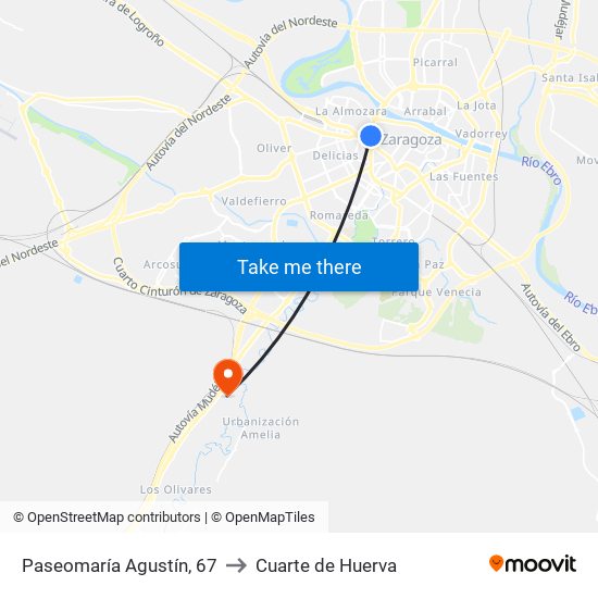 Paseomaría Agustín, 67 to Cuarte de Huerva map