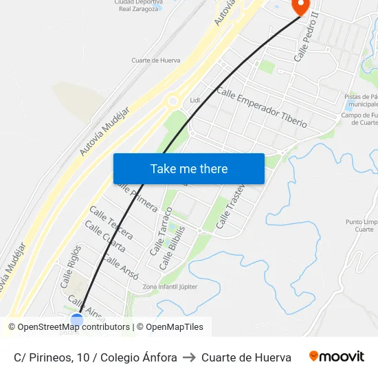 C/ Pirineos, 10 / Colegio Ánfora to Cuarte de Huerva map