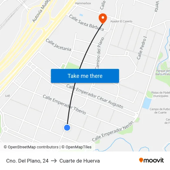 Cno. Del Plano, 24 to Cuarte de Huerva map