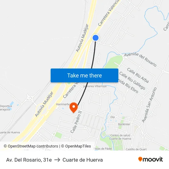 Av. Del Rosario, 31e to Cuarte de Huerva map