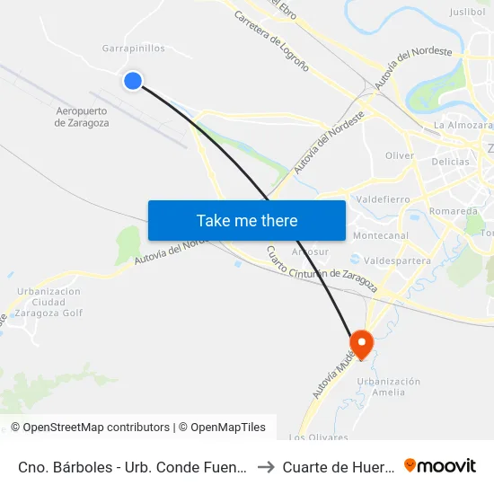 Cno. Bárboles - Urb. Conde Fuentes to Cuarte de Huerva map