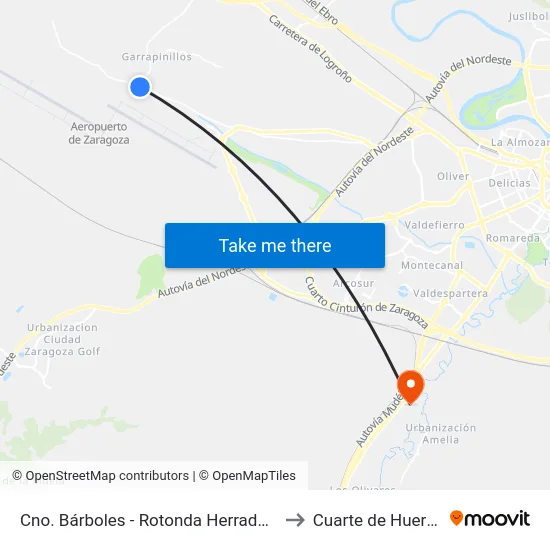 Cno. Bárboles - Rotonda Herradura to Cuarte de Huerva map
