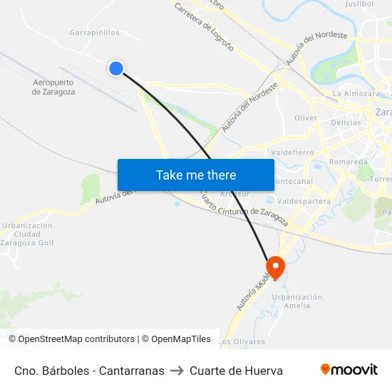 Cno. Bárboles - Cantarranas to Cuarte de Huerva map