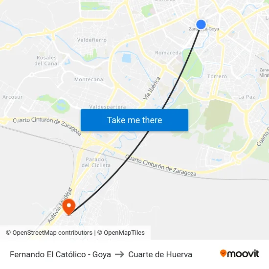 Fernando El Católico - Goya to Cuarte de Huerva map