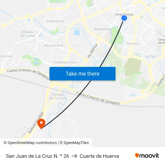 San Juan de La Cruz N. º 26 to Cuarte de Huerva map