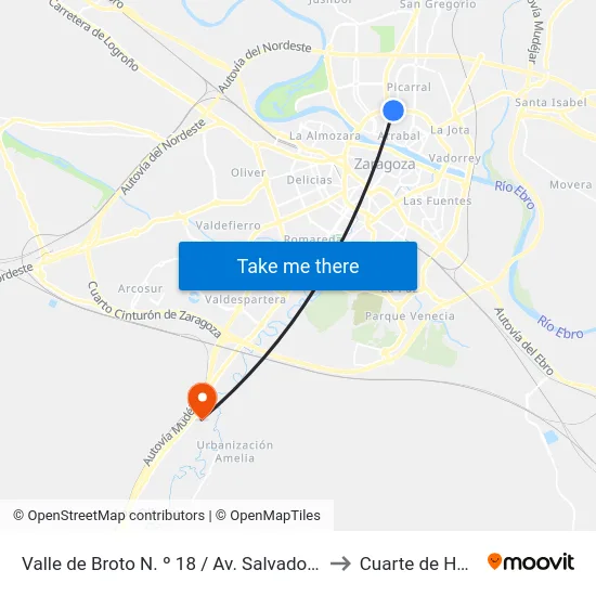 Valle de Broto N. º 18 / Av. Salvador Allende to Cuarte de Huerva map