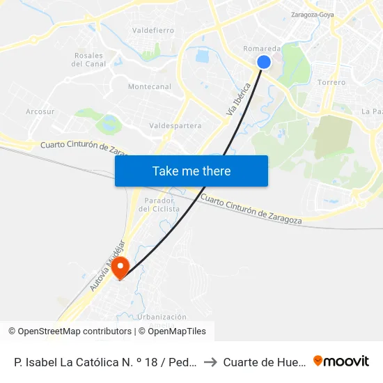 P. Isabel La Católica N. º 18 / Pedro IV to Cuarte de Huerva map