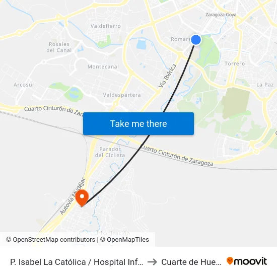 P. Isabel La Católica / Hospital Infantil to Cuarte de Huerva map