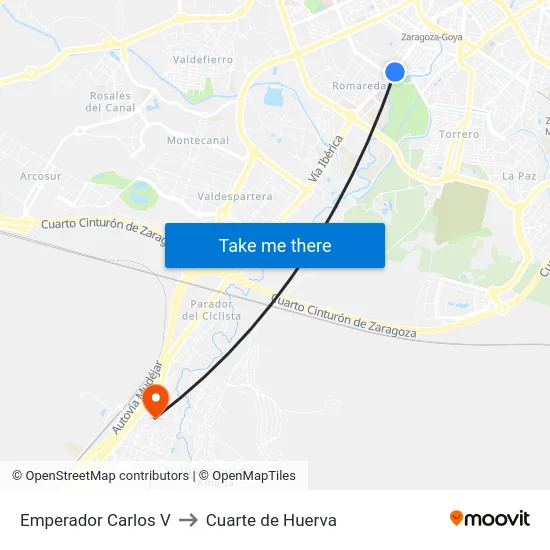 Emperador Carlos V to Cuarte de Huerva map