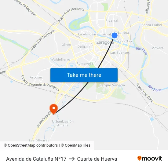 Avenida de Cataluña Nº17 to Cuarte de Huerva map