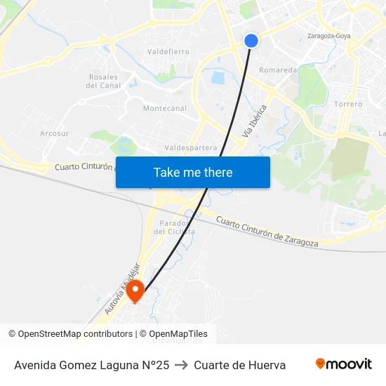 Avenida Gomez Laguna Nº25 to Cuarte de Huerva map