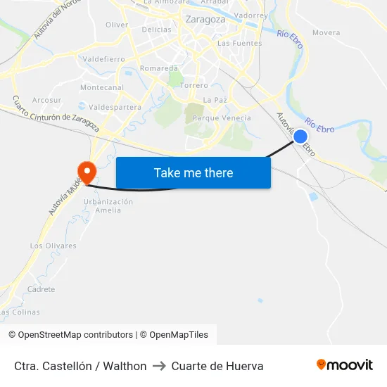 Ctra. Castellón / Walthon to Cuarte de Huerva map