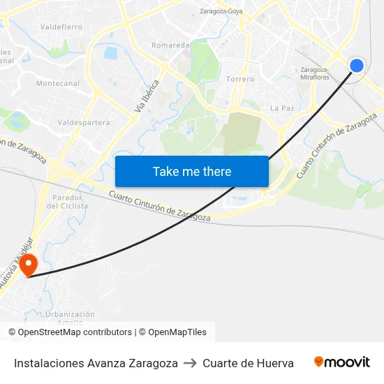 Instalaciones Avanza Zaragoza to Cuarte de Huerva map