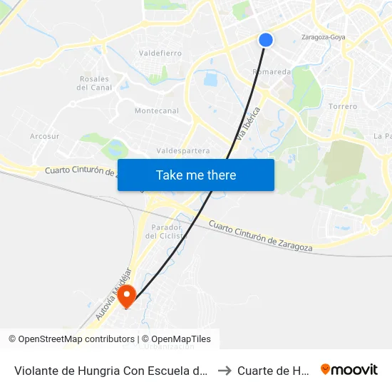 Violante de Hungria Con Escuela de Idiomas to Cuarte de Huerva map