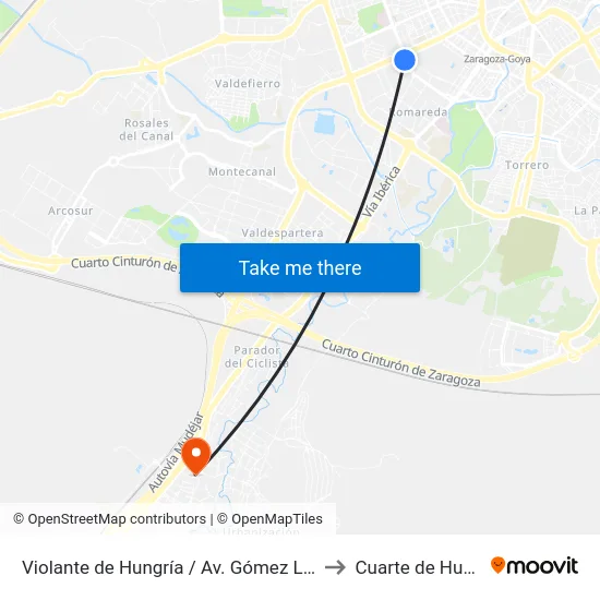 Violante de Hungría / Av. Gómez Laguna to Cuarte de Huerva map