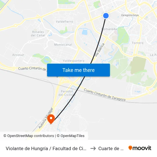 Violante de Hungría / Facultad de Ciencias Sociales to Cuarte de Huerva map