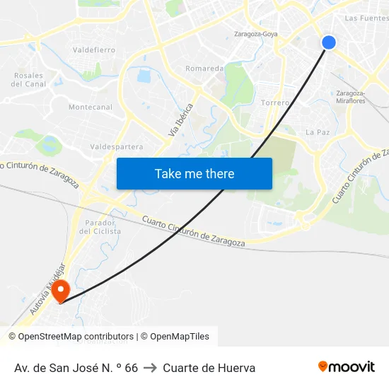 Av. de San José N. º 66 to Cuarte de Huerva map