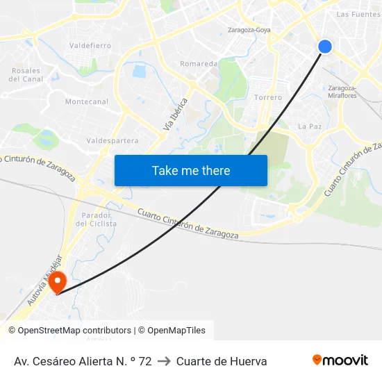 Av. Cesáreo Alierta N. º 72 to Cuarte de Huerva map