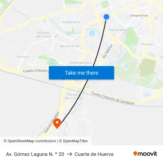 Av. Gómez Laguna N. º 20 to Cuarte de Huerva map