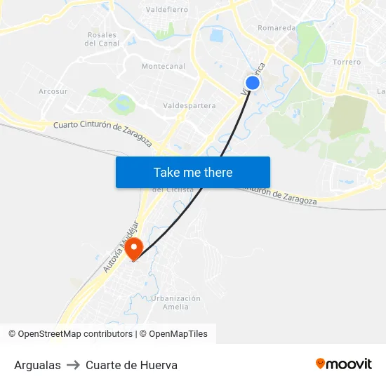 Argualas to Cuarte de Huerva map