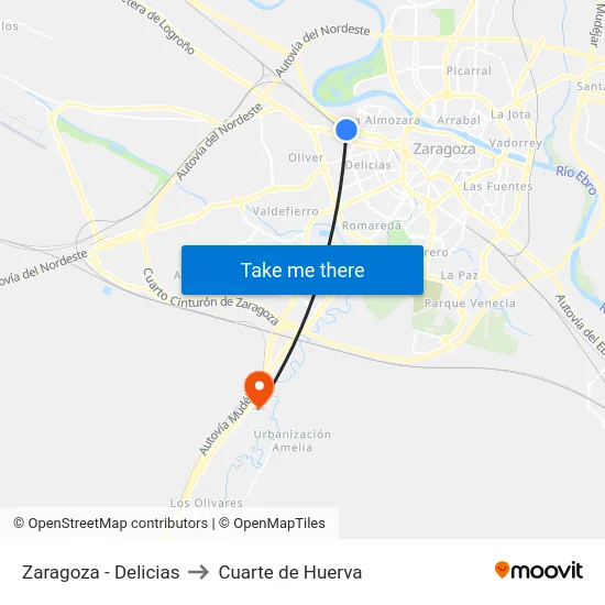 Zaragoza - Delicias to Cuarte de Huerva map