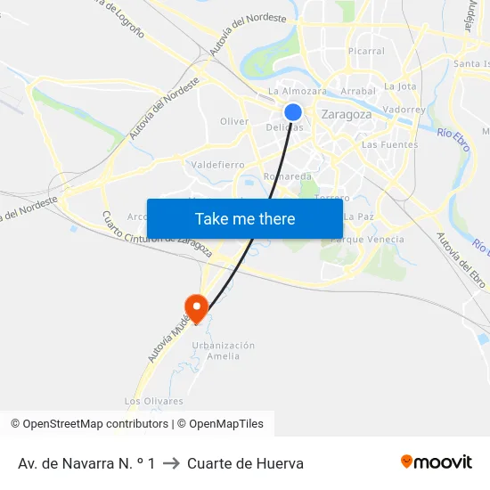 Av. de Navarra N. º 1 to Cuarte de Huerva map