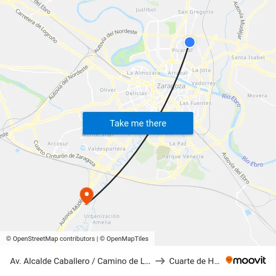 Av. Alcalde Caballero / Camino de Los Molinos to Cuarte de Huerva map