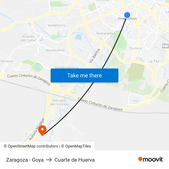 Zaragoza - Goya to Cuarte de Huerva map