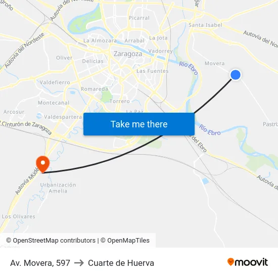 Av. Movera, 597 to Cuarte de Huerva map