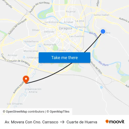 Av. Movera Con Cno. Carrasco to Cuarte de Huerva map