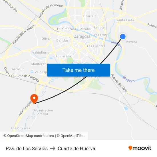Pza. de Los Serales to Cuarte de Huerva map