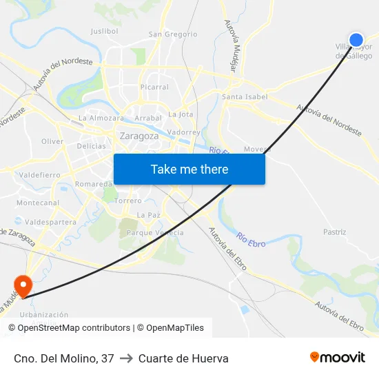 Cno. Del Molino, 37 to Cuarte de Huerva map