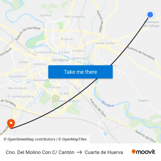 Cno. Del Molino Con C/ Cantón to Cuarte de Huerva map
