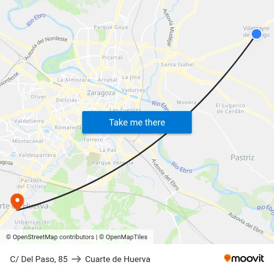 C/ Del Paso, 85 to Cuarte de Huerva map