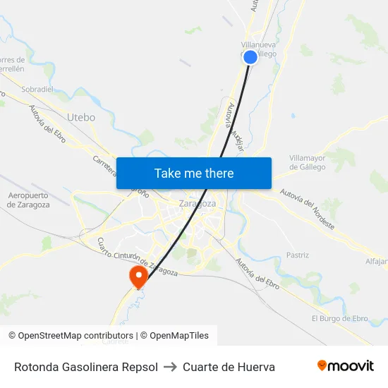 Rotonda Gasolinera Repsol to Cuarte de Huerva map