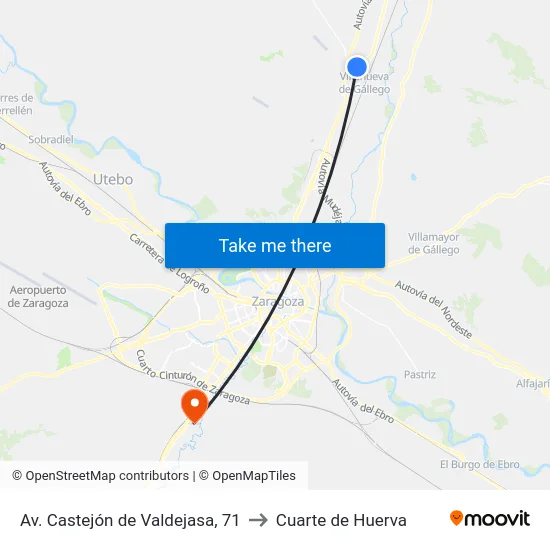 Av. Castejón de Valdejasa, 71 to Cuarte de Huerva map