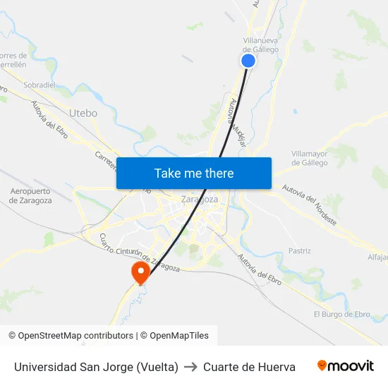 Universidad San Jorge (Vuelta) to Cuarte de Huerva map